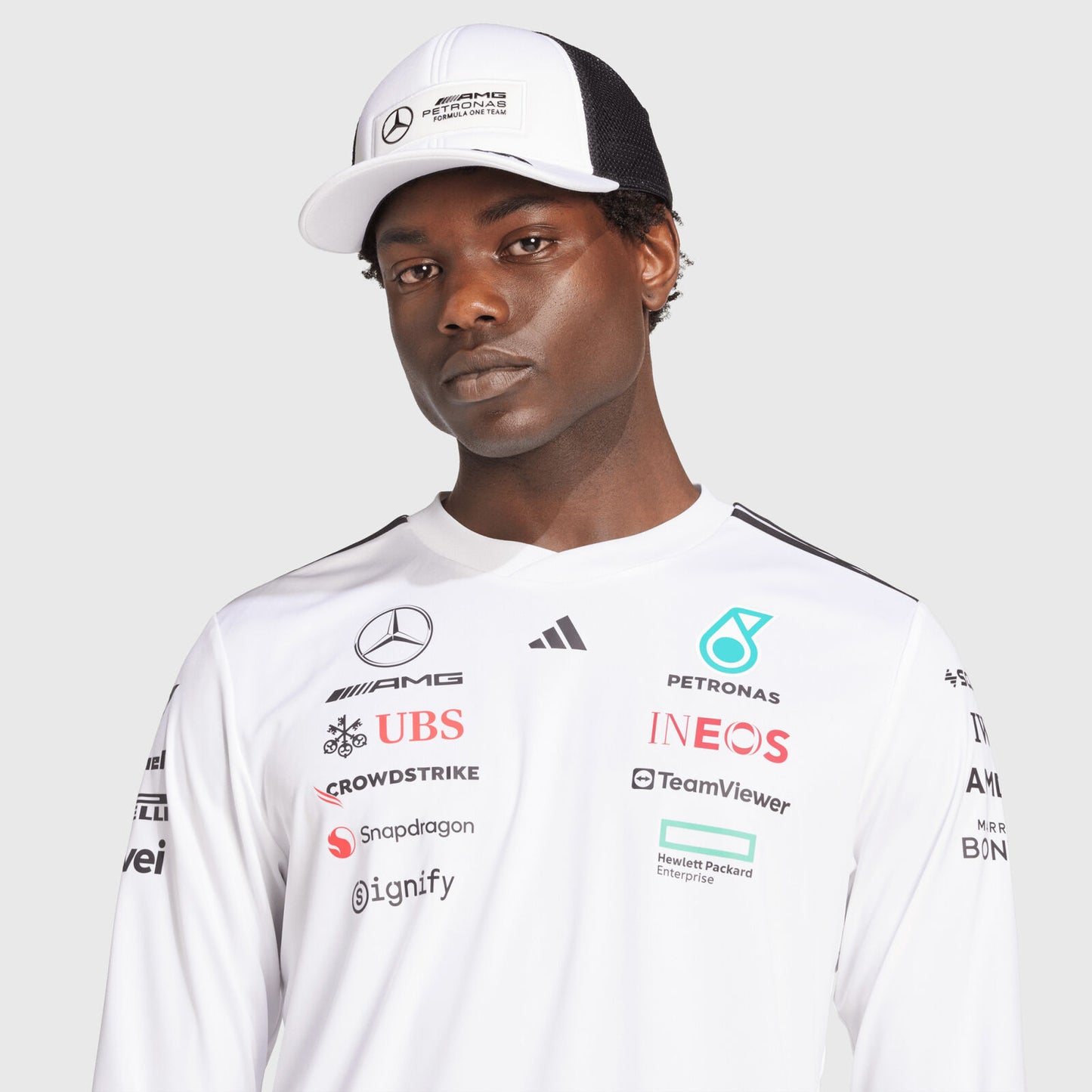 Playera Mercedes X Adidas manga Larga driver 2025 blanca