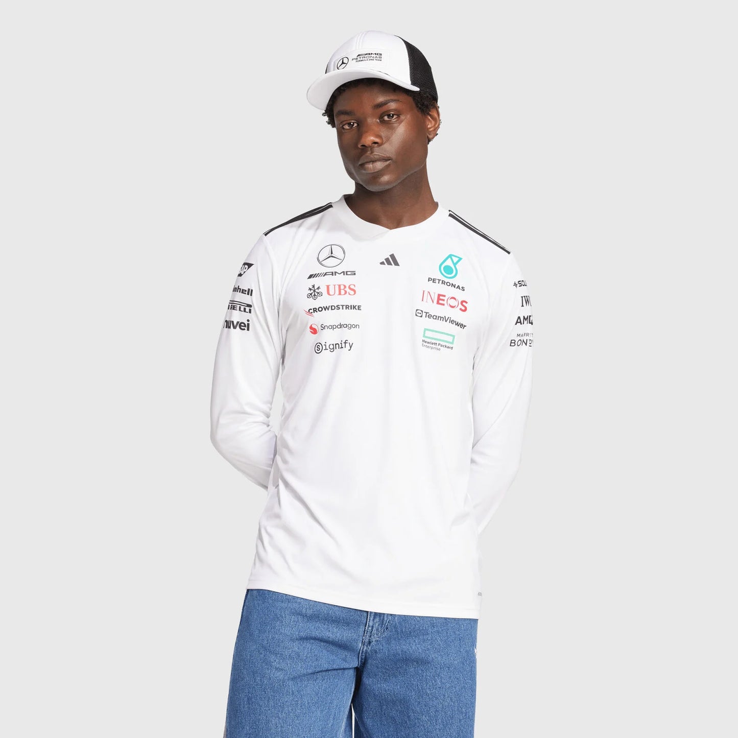 Playera Mercedes X Adidas manga Larga driver 2025 blanca