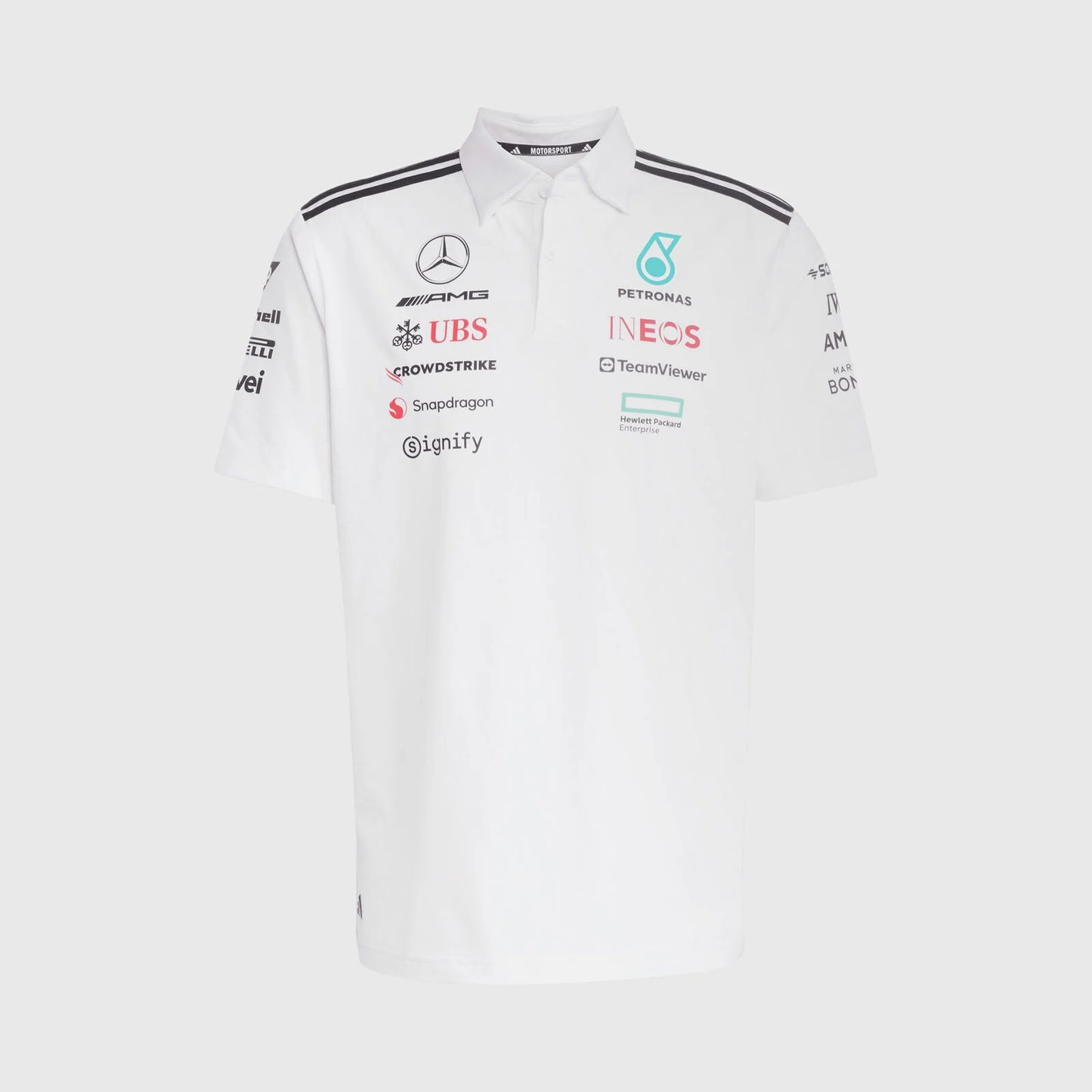 Playera tipo Polo Mercedes x Adidas 2025 blanca